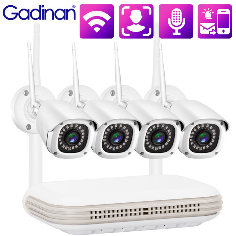 Gadinan 3MP Outdoor WiFi Camera Kit 2.8mm AI Face Detect Audio Security CCTV Humanoid Detection NVR 