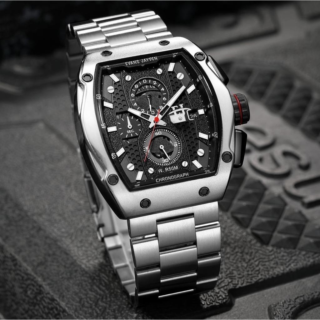 Jam Tangan Evans Jayden Jam Tangan Pria 9556 Rantai Stainless Steel Kaca Sapphire Chronograph Water 