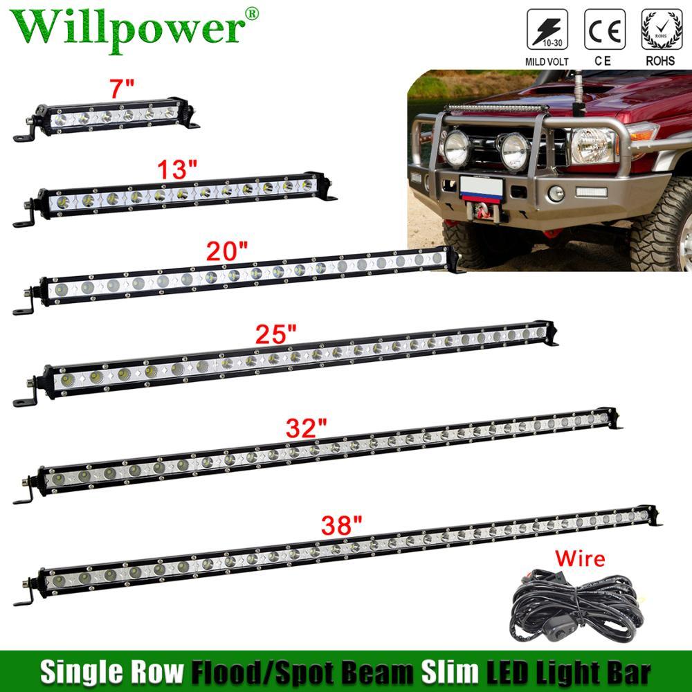 Lampu LED Slim Single Row 7" 13" 20" 25" 38" untuk Mobil Offroad, Jeep, SUV, Pickup, Truk 4X4, Lampu