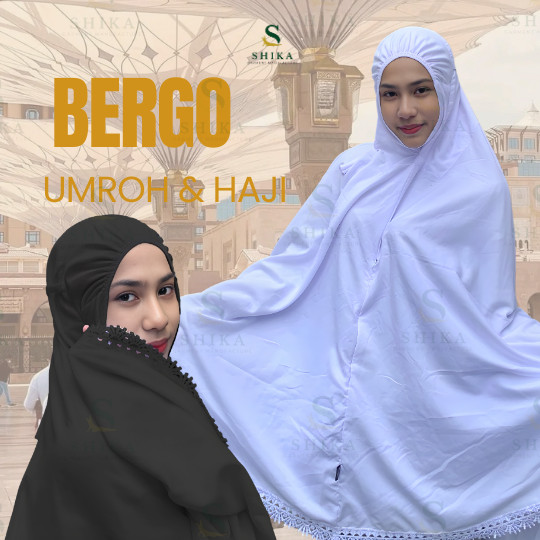Hijab Bergo Haji Umroh KERUDUNG BERGO PUTIH UMROH HAJI/ PERLENGKAPAN HAJI UMROH WANITA/Mukena Dewasa