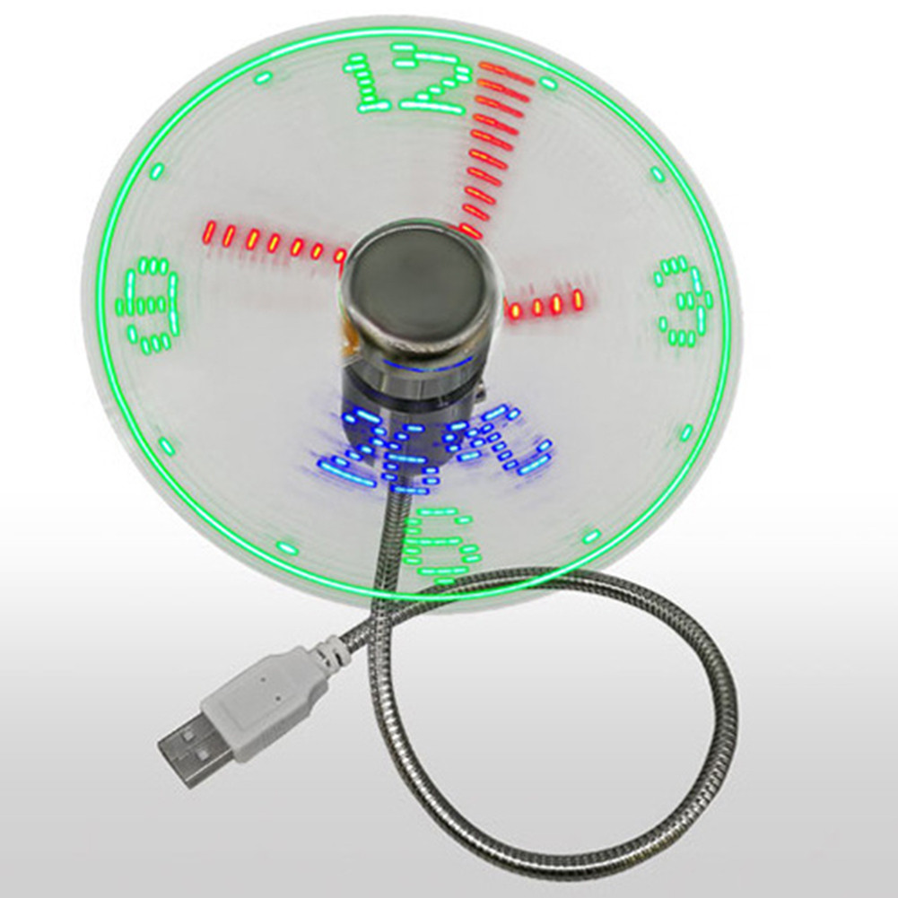 LED Clock Fan Time Temperature splay Mini Cooling Flashing Fan DC 5V Portable Gadgets USB Powered Fl