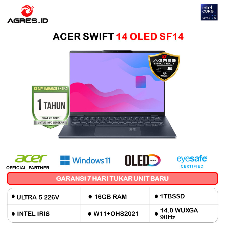 ACER SWIFT 14 OLED SF14 ULTRA 5 226V 16GB 1TB W11+OHS 14.0WUXGA 60HZ BLUE 2Y+ADP -51.583L