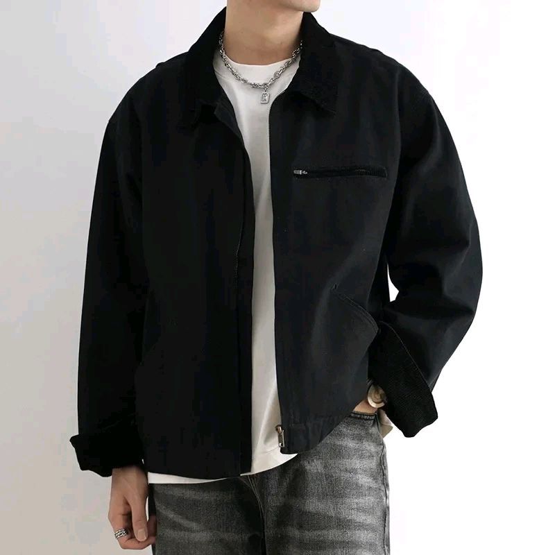 jascket  boxy pria saude semi parka jaket work boxy Zipper terbaru Hitam Suede Formal Wanita Wanita 