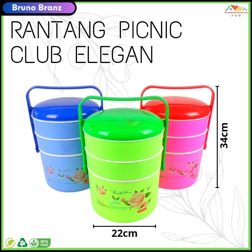 PROMO MURAH Rantang Picnic Club Elegant Diansari / Rantang Plastik Susun 3 / Tempat Penyimpanan Maka