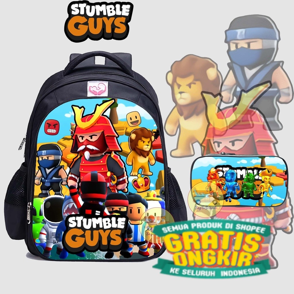 Tas Anak Laki-Laki Ransel Sekolah TK/SD Bonus kotak pensil Karakter Stumble Guys/ keren cool