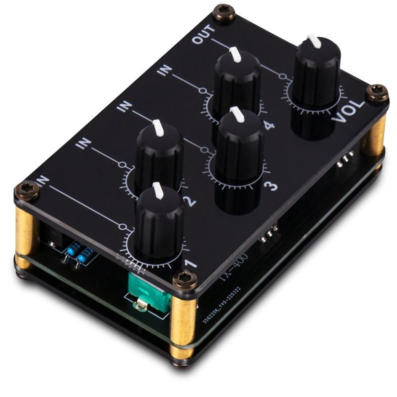 ABSQ-Mixer Stereo 4-In-1-Out AUX Passive Mixer 4-Channel Stereo Line Mixer 3.5Mm Line Levels Control