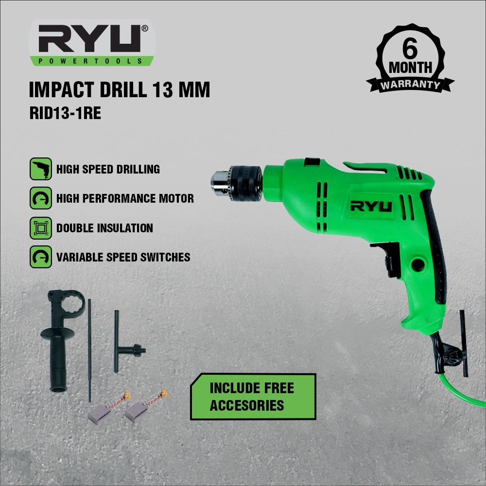 Mesin Bor Tangan Bor Beton - RYU Reversible Impact Drill [13mm]