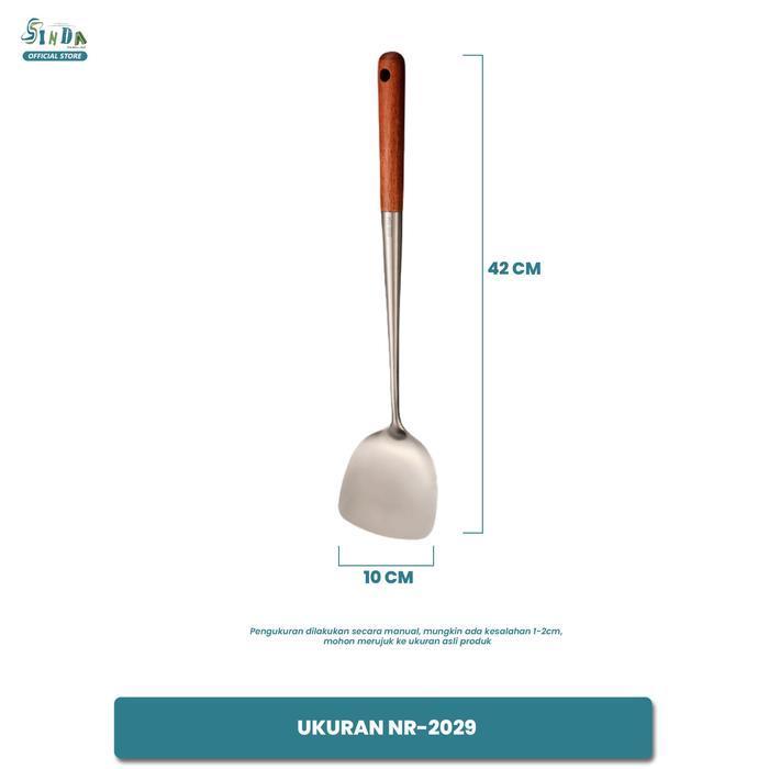 Sinda Spatula Stainless Steel paket 3pcs Nr-2029 – Gagang Kayu Panjang Tahan Panas untuk Memasak & M
