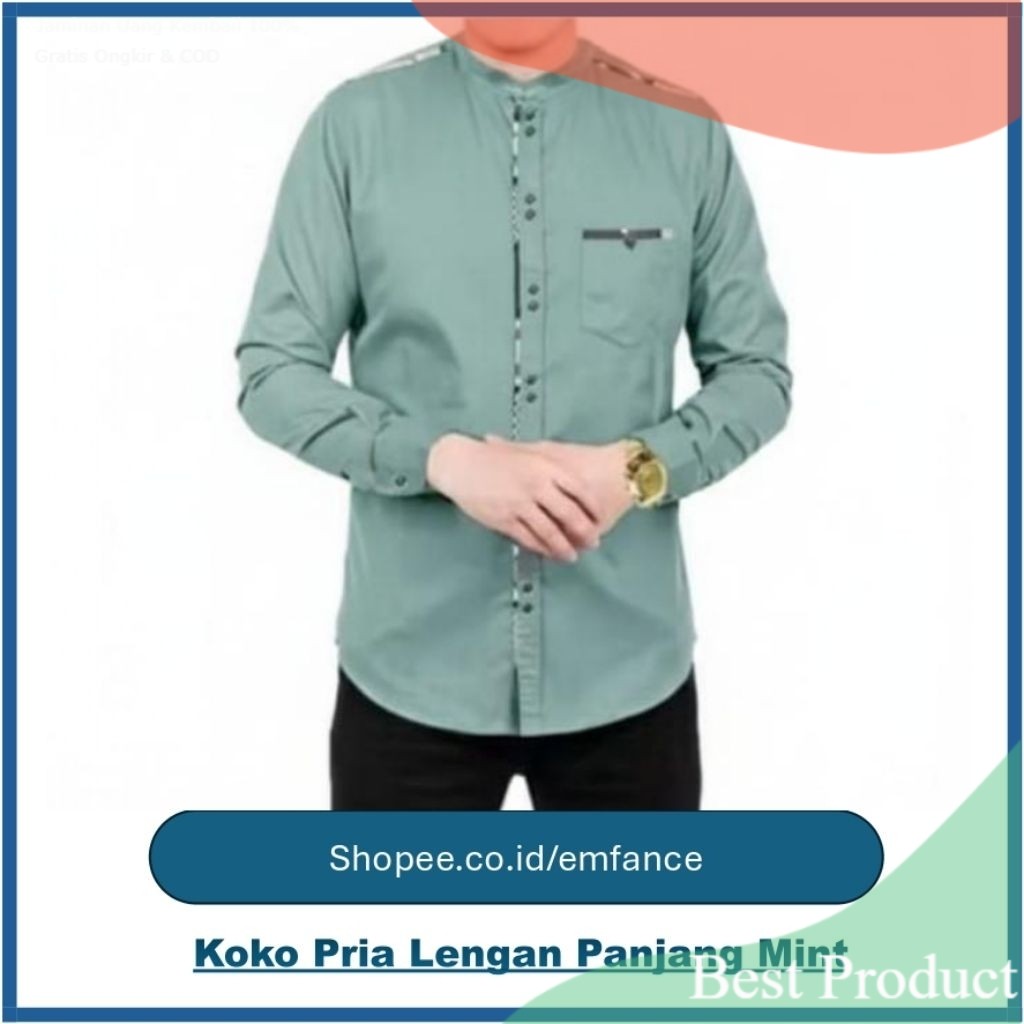 Baju Koko Sultan TOYOBO Premium Pria – Kemeja Muslim Qurta Elegan Warna Tosca, Mint & Sage | Adem, L