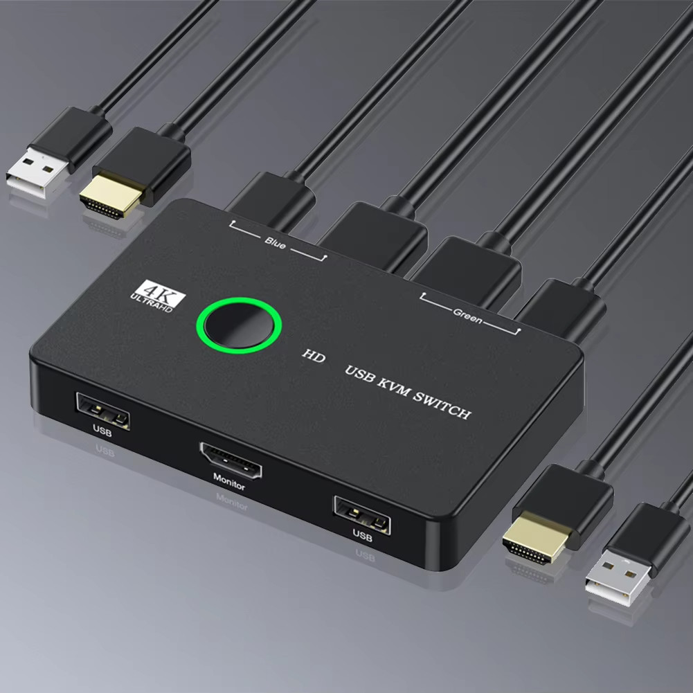 KVM Swit HDMI-Compatible 2 Port Box USB HDMI Swit for 2 Computers Share Keyboard Mouse Printer USB S