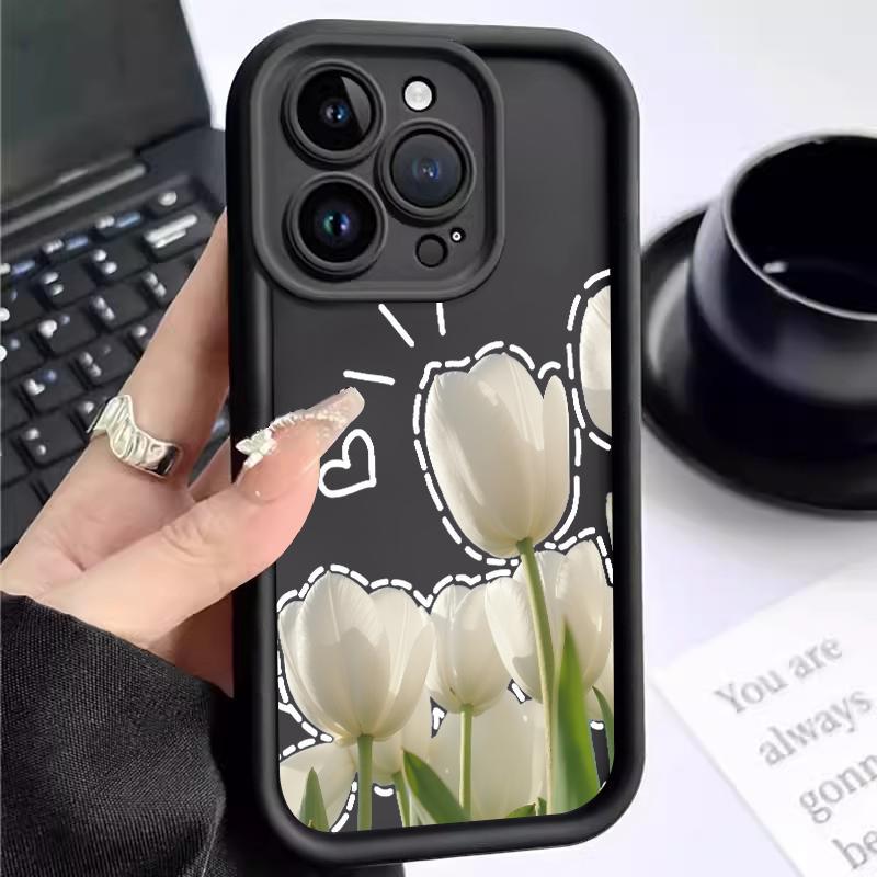 Casing For Iphone Case 15 Pro Max 12 Mini 13 14 16 17 Slikon Shockproof Floral Tulip Softcas