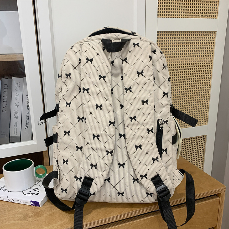 Leisure Backpack Corduroy Japanese Campus Style Backpack Bow Backpack Autumn and Winter Corduroy Lei