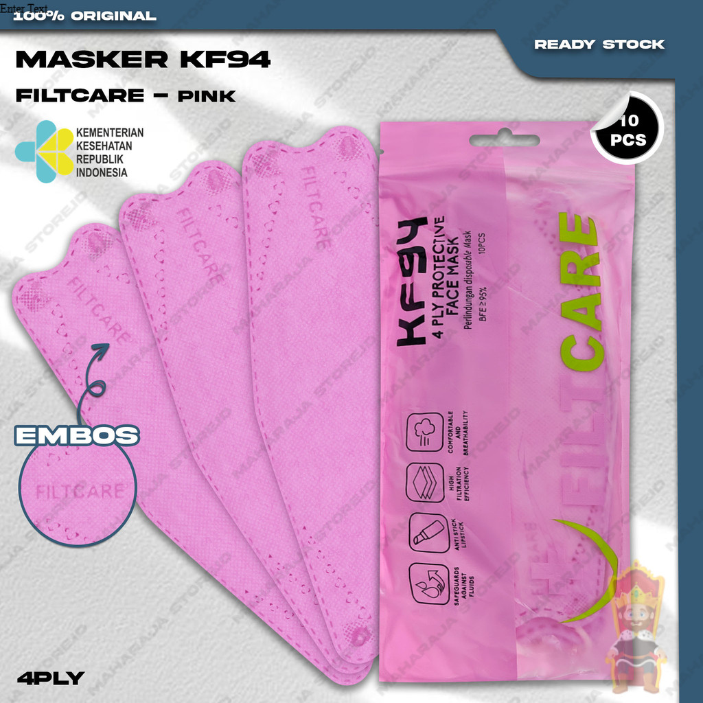 Masker KF94 FILTCARE 4Ply Isi 10Pcs Warna Pink Merah Muda Korea KF 94 4 Ply Earloop Surgical Mask Ke