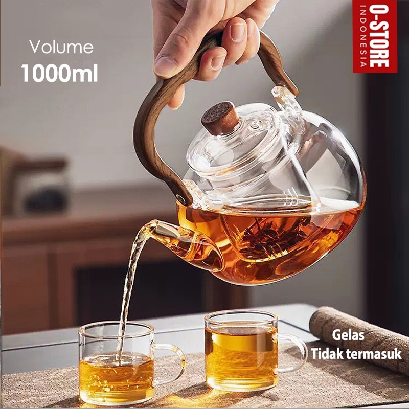 Teko Kaca Tahan Panas Teapot Kaca Saringan Rempah Pitcher Teh Chinese Teapot Ceret Masak Kopi Sasko