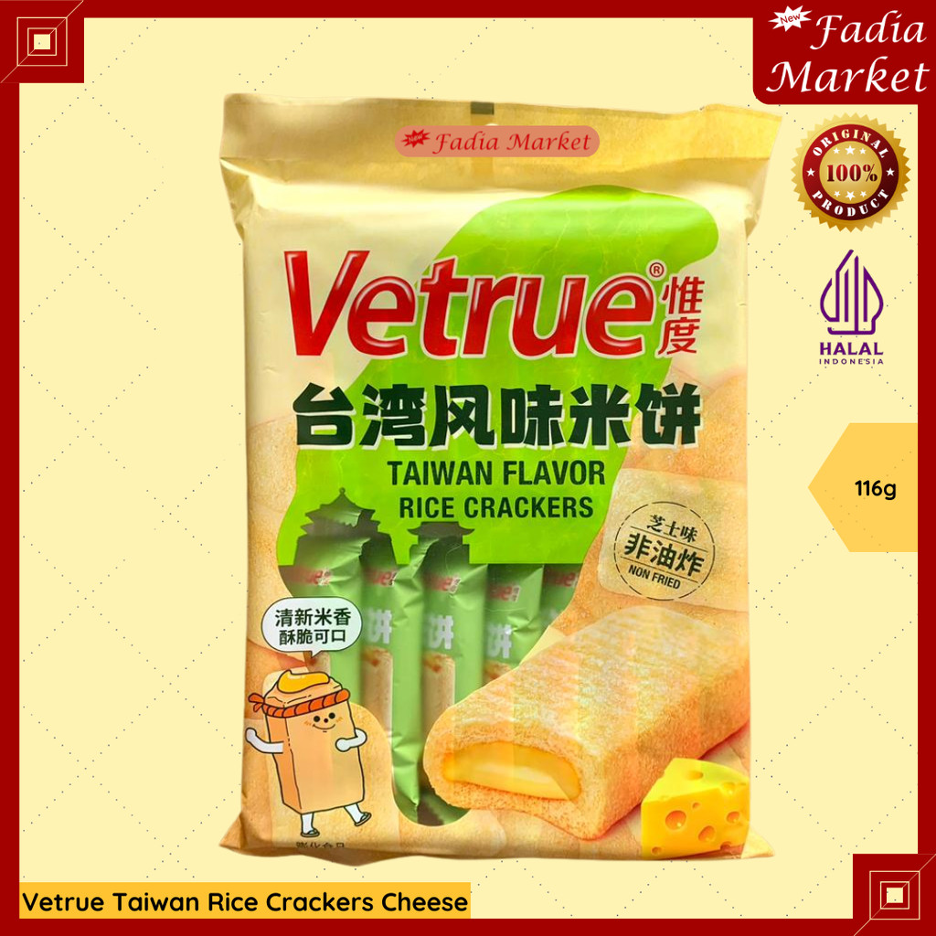 Vetrue Taiwan Rice Crackers Cheese 116g – Biskuit Beras Keju Import Taiwan Renyah Gurih Snack Premiu