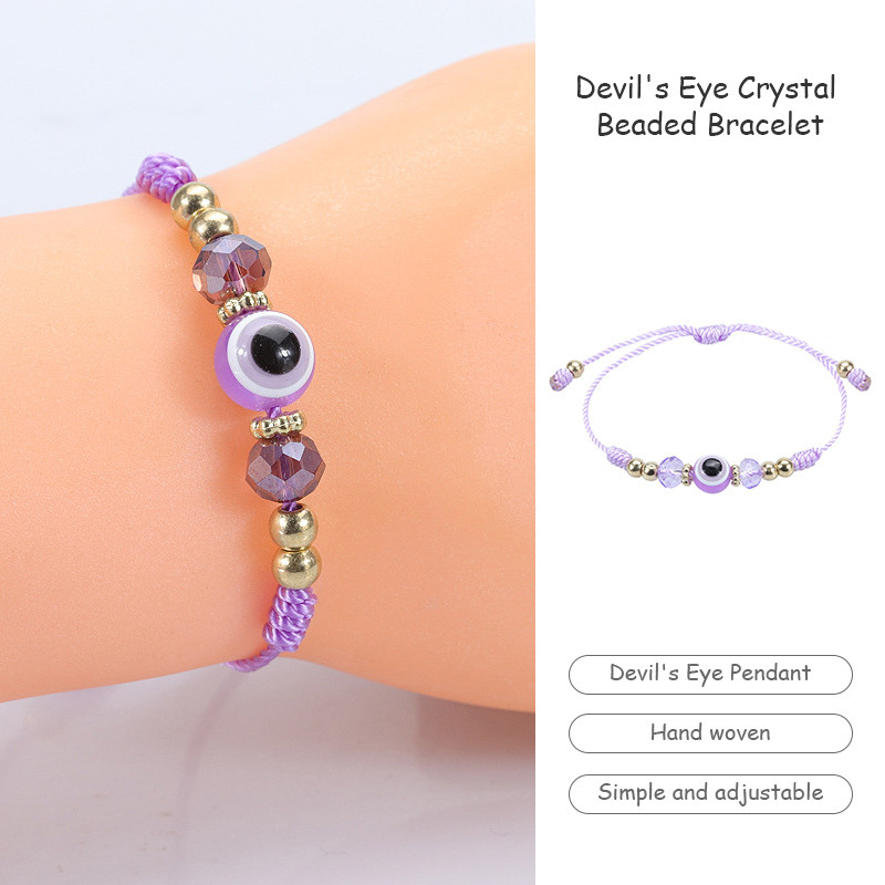Ginmme Gelang Mata Setan Gelang Keberuntungan Manik Kristal Gelang Anyaman Unisex yang Dapat Diatur