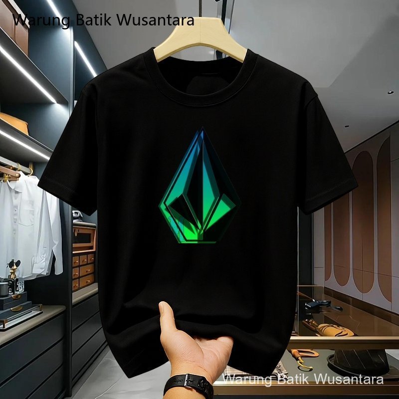 Baju Kaos Kaos Pria VOLCOM Official Original T-shirt Desain Geometrik Hijau Elegan