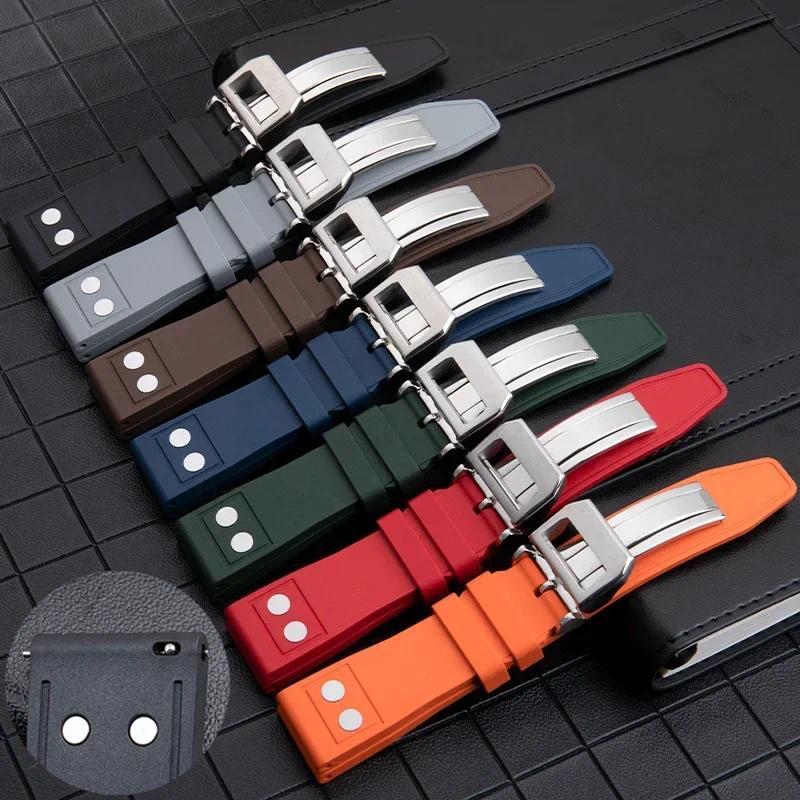 20mm 21mm 22mm Nature Soft Fluororubber FKM Rubber Watband For IWC Strap Big Pilot Portofino TOP GUN