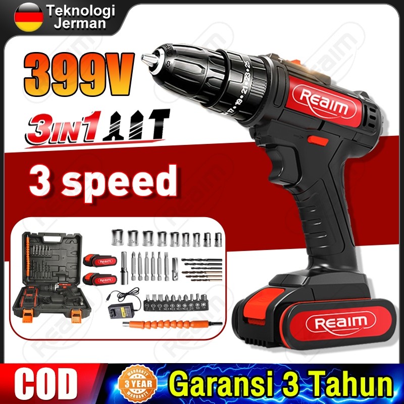 Bor Baterai REAIM  Baterai Reaim Mesin Bor Baterai 399 Volt Impact Drill Original Bor Listrik Bor Ca