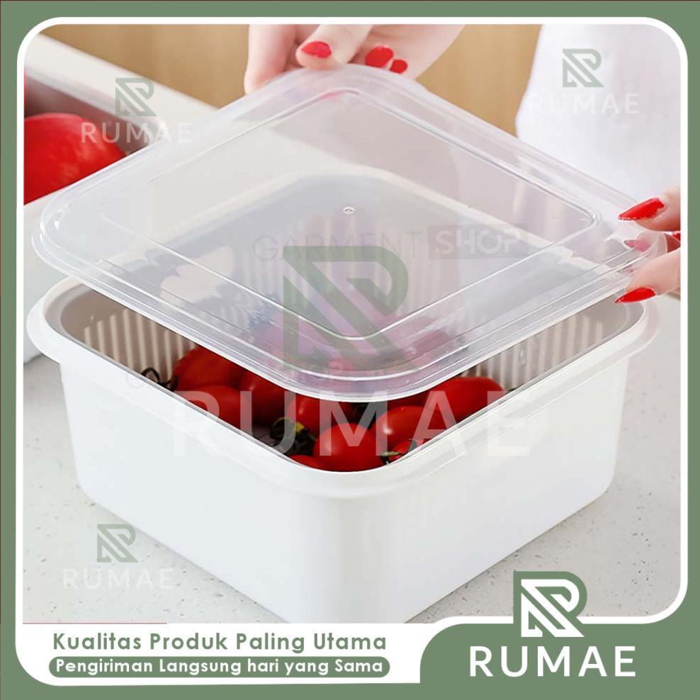 RUMAE Kotak Penyimpanan Buah Sayur Dengan Saringan Storage Box Kulkas Food Grade Untuk Organizer Kul