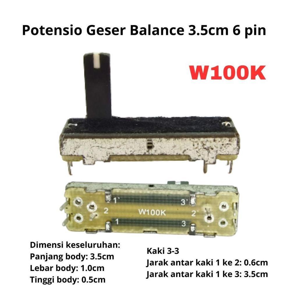 Potensio Geser Balance 3.5cm 6 pin W100K Stereo Delta Kaki 3-3 Slide 3