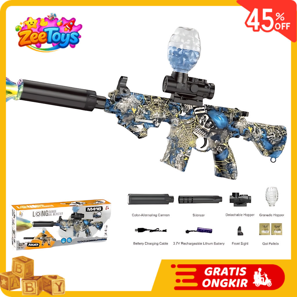 ZeeToys - Mainan Anak D-6650/WH82-4 M416 GEL BLASTER Mainan Tembakan Bal Elektrik M416 Lampu Aksesor