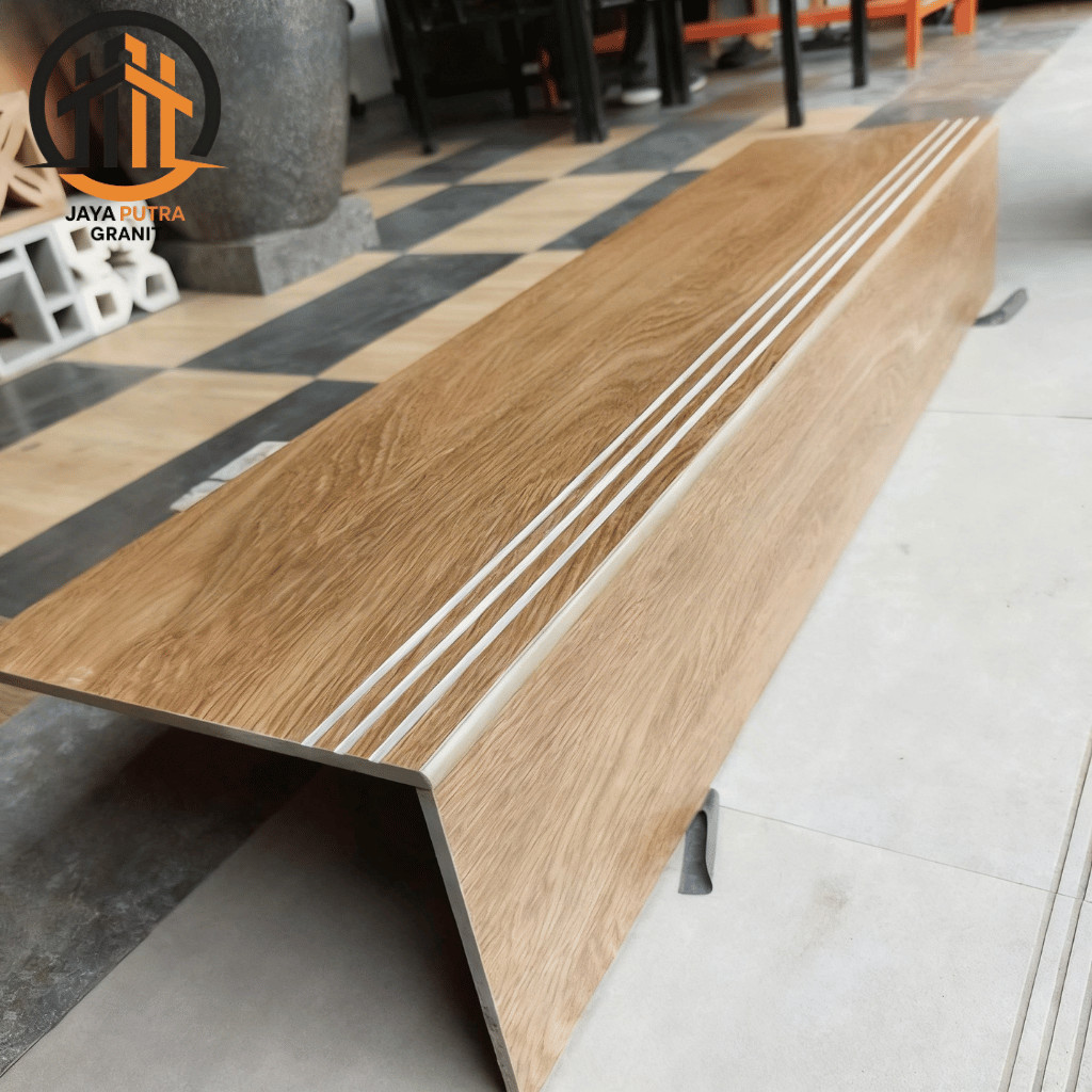 Keramik Tangga Motif Kayu Jati 30x80 30x120 Granit Stepnosing Granite Custom Ukuran List Baru
