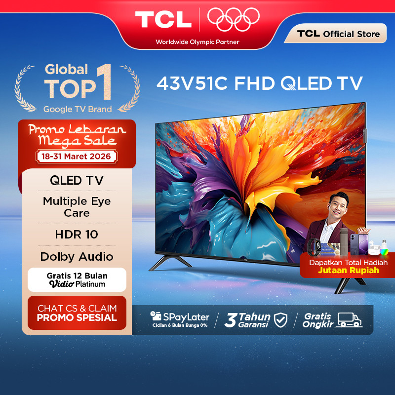 TCL 43 inch V51C - QLED - HDR 10 - Multiple Eye Care - Dolby Audio - Bezel-less (Model: 43V51C)