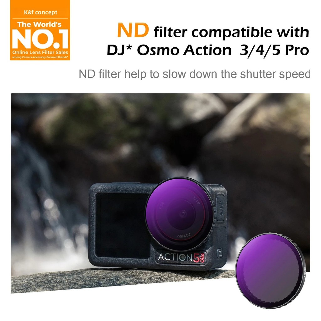 Filter Variabel K&F CONCEPT ND8/ND32/ND2-32/ND32-512 untuk DJI Osmo Action 5 Pro 4 3 Kaca Reduksi Ca