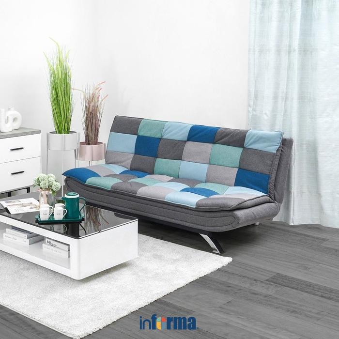 Informa Neo Faith Sofa Bed Fabric Patchwork - Abu-Abu/Biru Tempat Duduk Multifungsi Sofa Tidur 2In1 