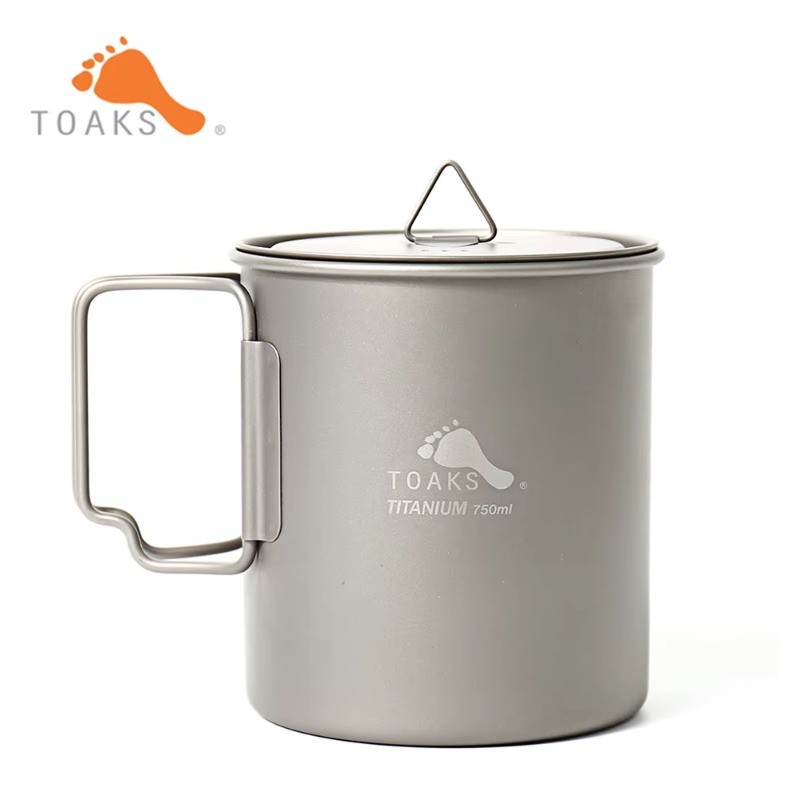 TOAKS Titanium Pot POT-750, Cup Ultralight Outdoor Mug with Lid and Foldable Handle Camping Cookware