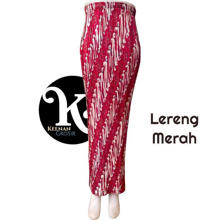 Aest Outfit Rok plisket batik wanita bawahan kebaya modern motif Lereng - Lereng merah