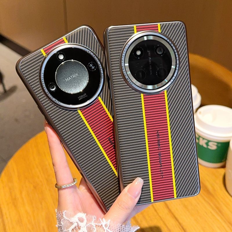 Pola Serat Karbon Warna Merah Kuning Cocok untuk Honor X60 Pro Casing Ponsel Tahan Benturan Casing P