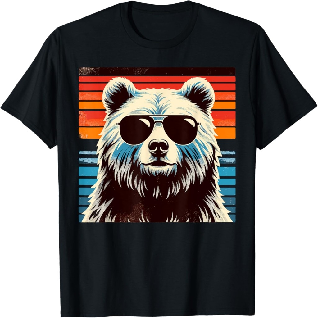 Kaos Keren Retro Bear in Sunglasses 70s 80s 90s Novelty Funny Bear Kaos