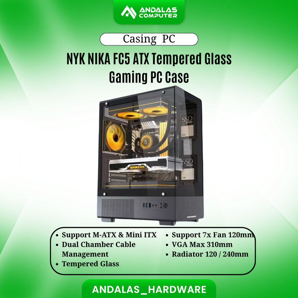 CASING CASE PC GAMING NYK Nemesis NIKA FC5 ATX Tempered Glass Gaming PC Case