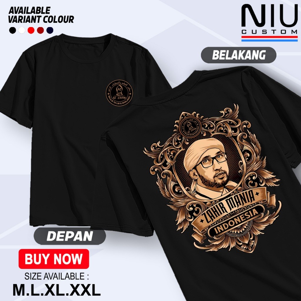 Kaos Distro Pria AZ ZAHIR MANIA Premium T-shirt Majelis kaos Dakwah Islami bahan Premium Terbaru - B