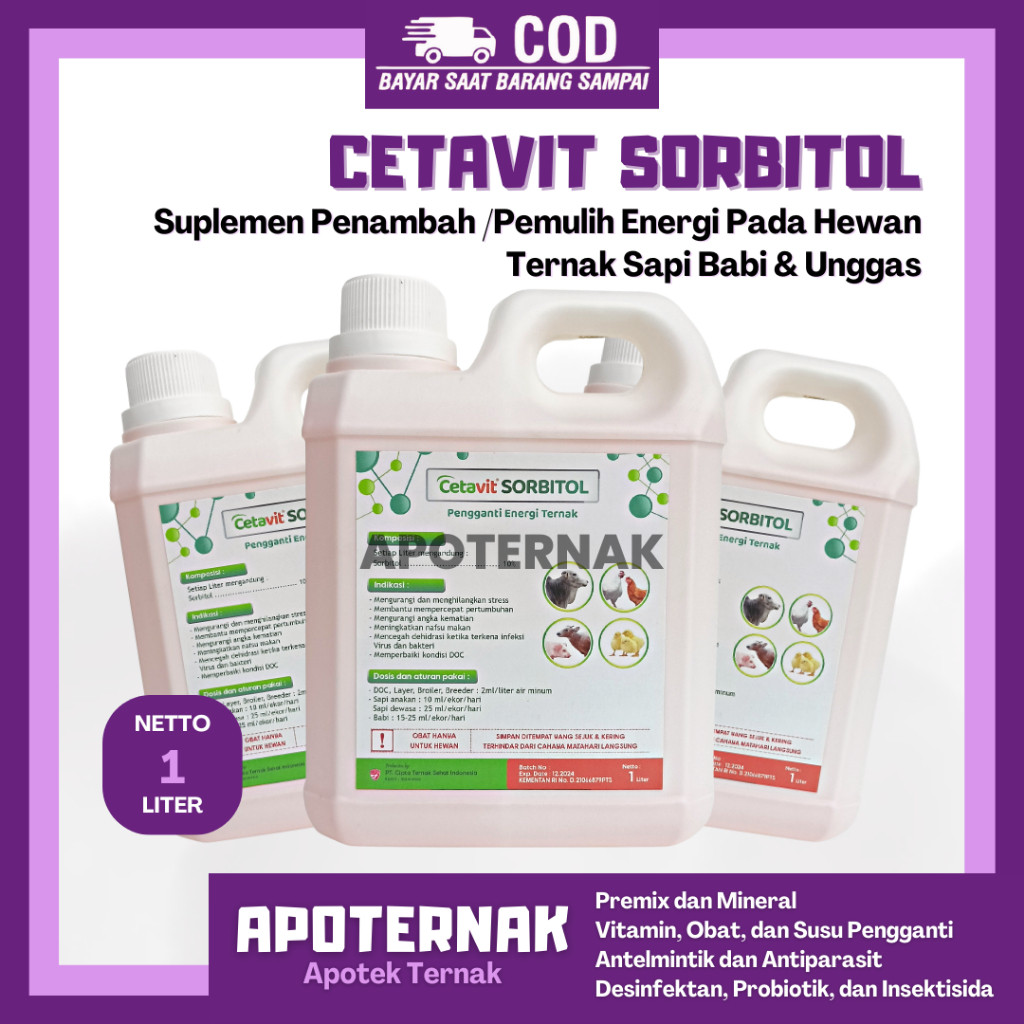 CETA SORBITOL 1 Liter -  Pengganti Energi Ternak - Suplemen Penambah Pengganti - Pemulih Energi Hewa