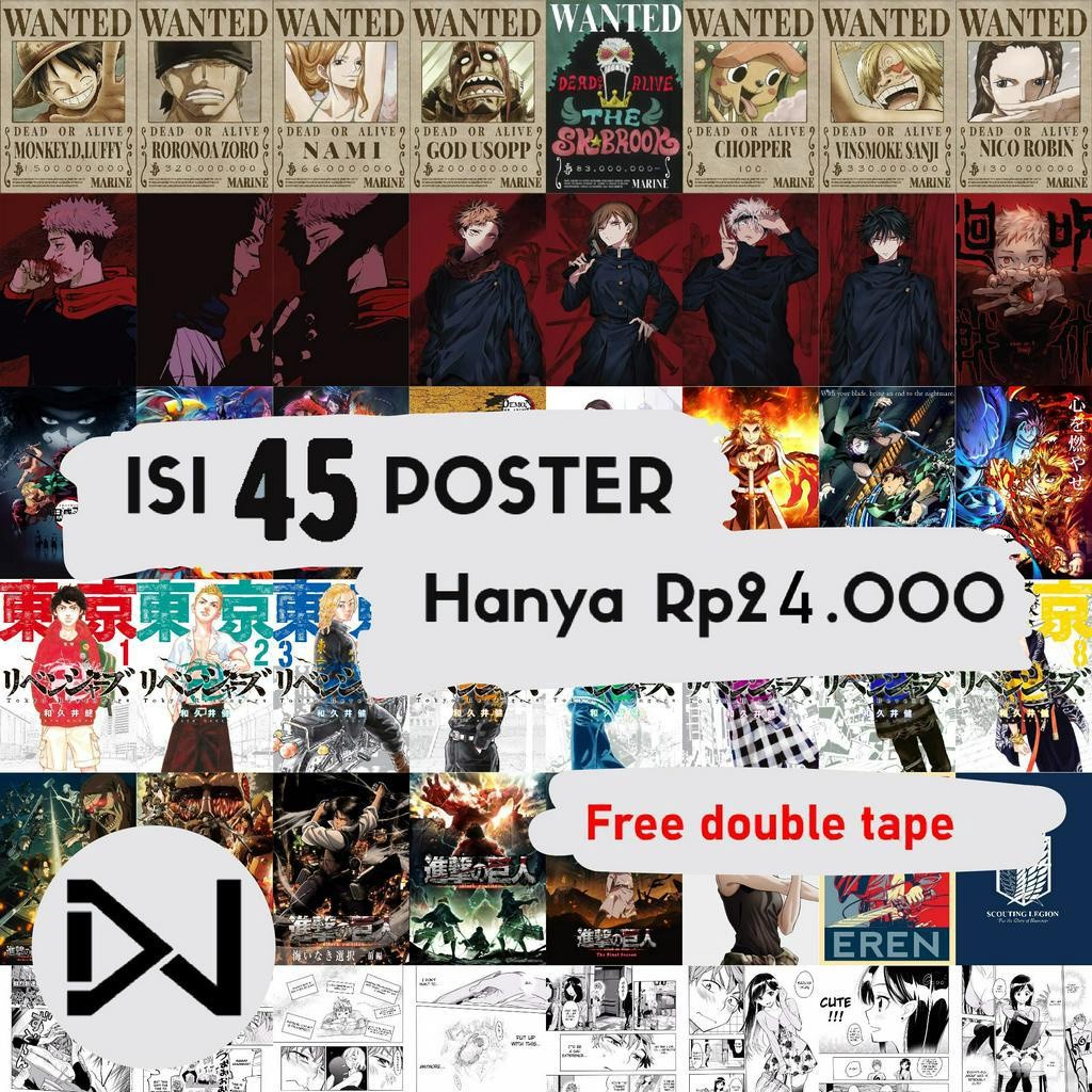 POSTER ANIME ISI 45pcs | DELUSIONWALL | POSTER DINDING ANIME | POSTER ART PAPER 260gsm | POSTER KIME