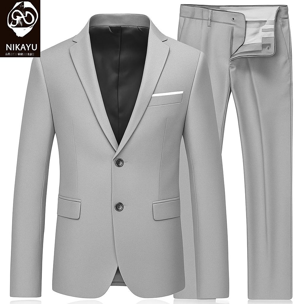 Paket 2in1 ABU MUDA - Setelan Jas Pria SlimFit - Blazer + Celana - Formal Pesta Kerja Kantor Wisuda 