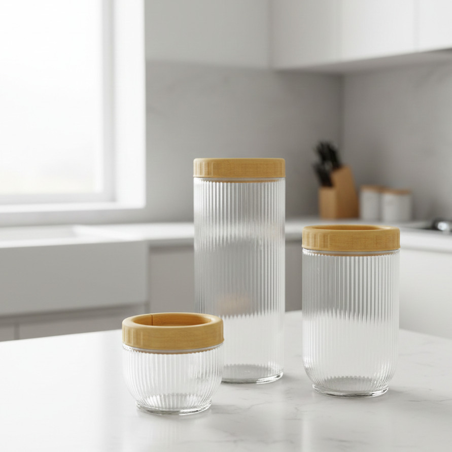 Toples Kaca Royal 3in1 | Set 3 in 1 Toples Kaca Salur Minimalis | Wadah Penyimpanan Makanan