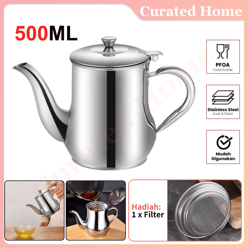 Teko Minyak Stainless [500ml + Saringan] / Oil Pot