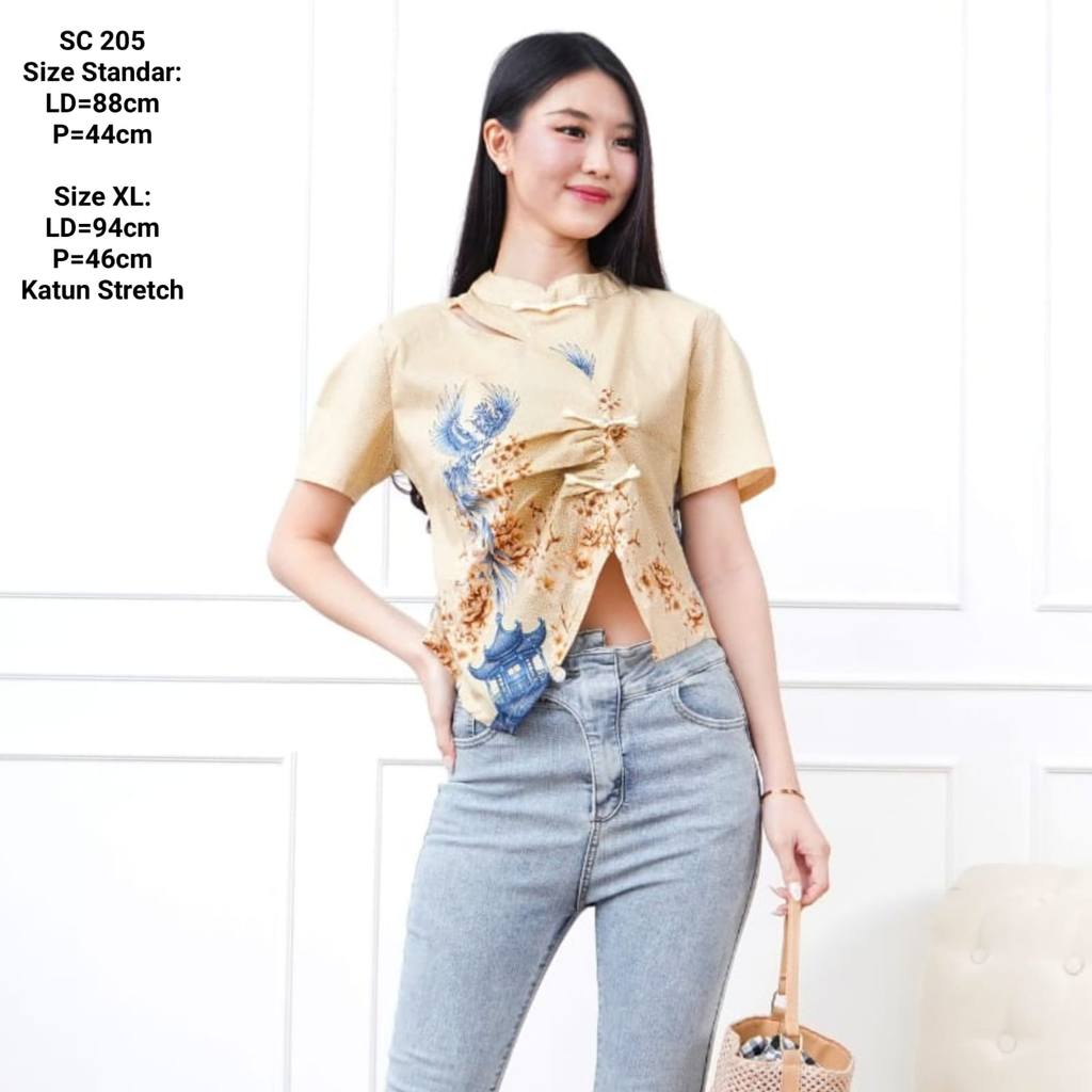 Cheongsam Batik Blouse Crop Mei Fang 205 Imlek Atasan Kerja Formal Pendek Kerah Kantor Wanita Modern