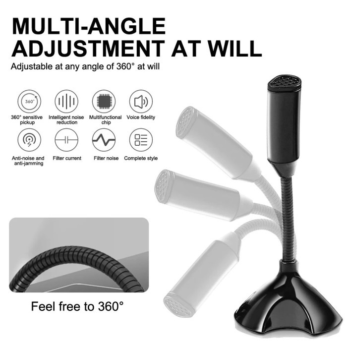 Mikrofon USB Desktop Noise Reduction Stereo Jernih dengan Stand Anti Slip untuk Laptop PC Zoom Meeti