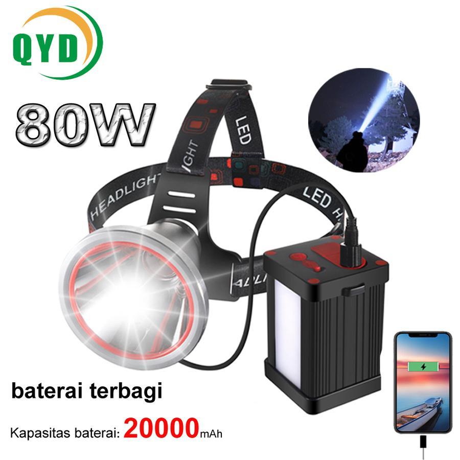 promo discon Senter Kepala LED Multifungsi QYD Q482 80W Waterproof Hitam Tahan Lama untuk Camping