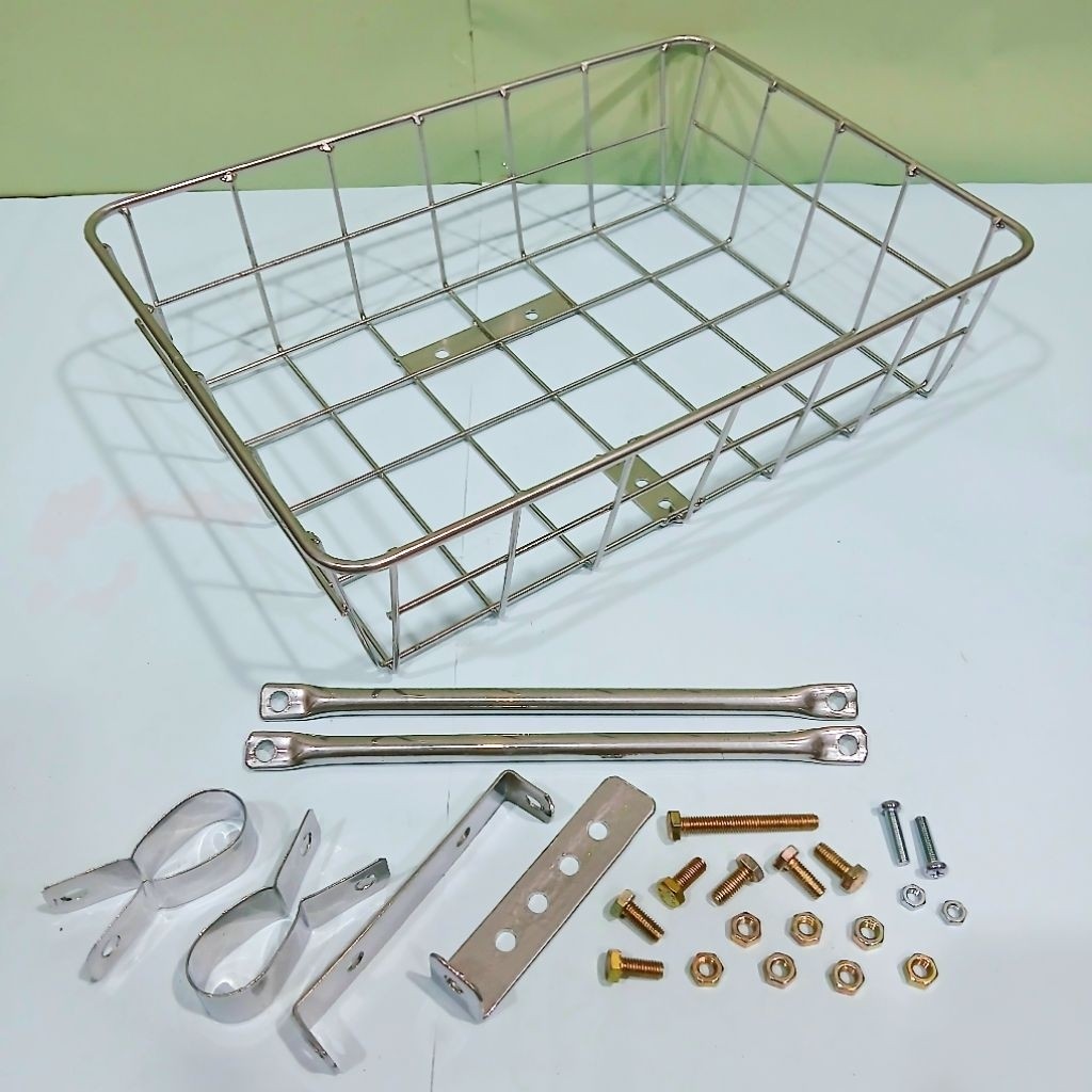 Keranjang Sepeda Full Besi Cat Hitam/Chrome Coating