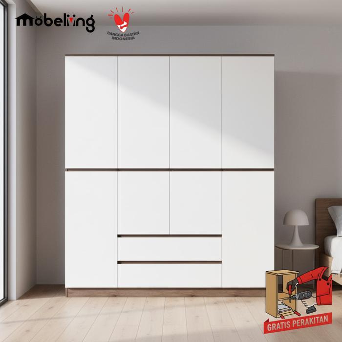 Mobeliving - Lemari Pakaian Besar 4 Pintu Handless - Lemari Pakaian Empat Pintu Santorini - Lemari P