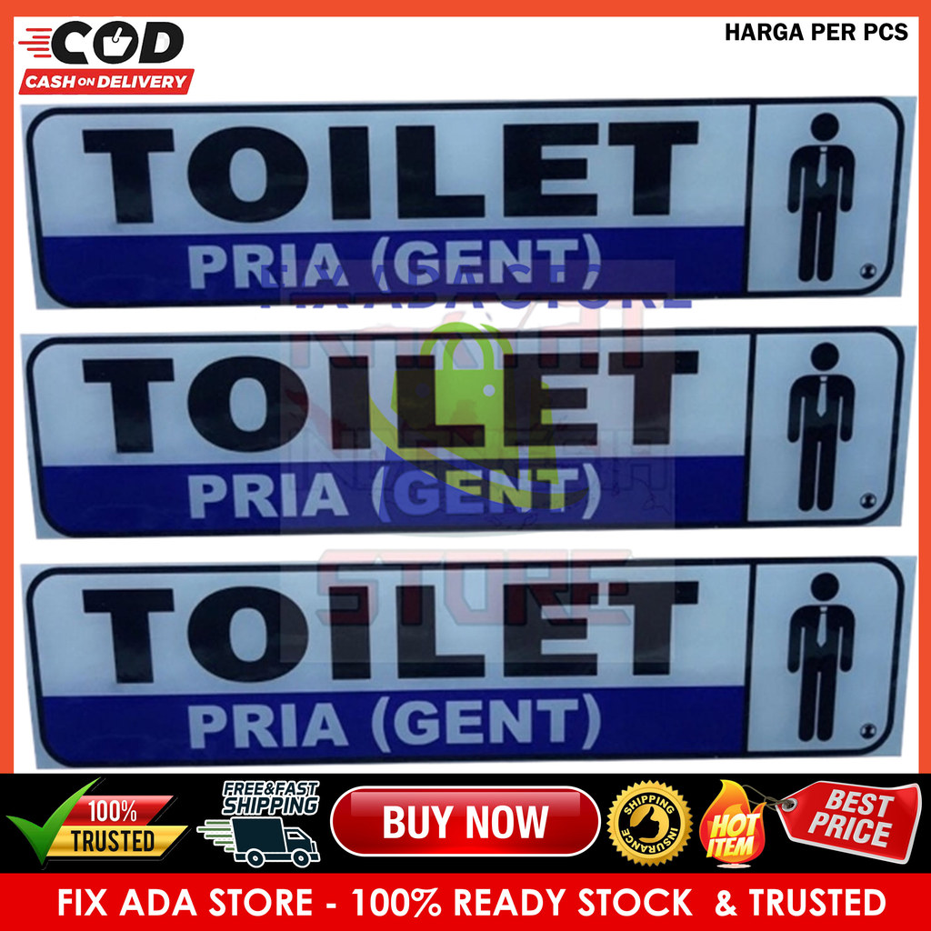 Papan Petunjuk Akrilik Toilet Pria Signage WC Sticker Tempel Dinding Kaca Sign Tanda Tulisan Acrylic