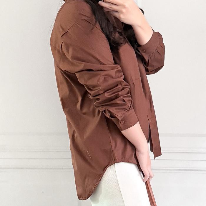 Kemeja oversized wanita jesi lengan panjang polos kantor katun poplin kantor putih hitam maroon navy