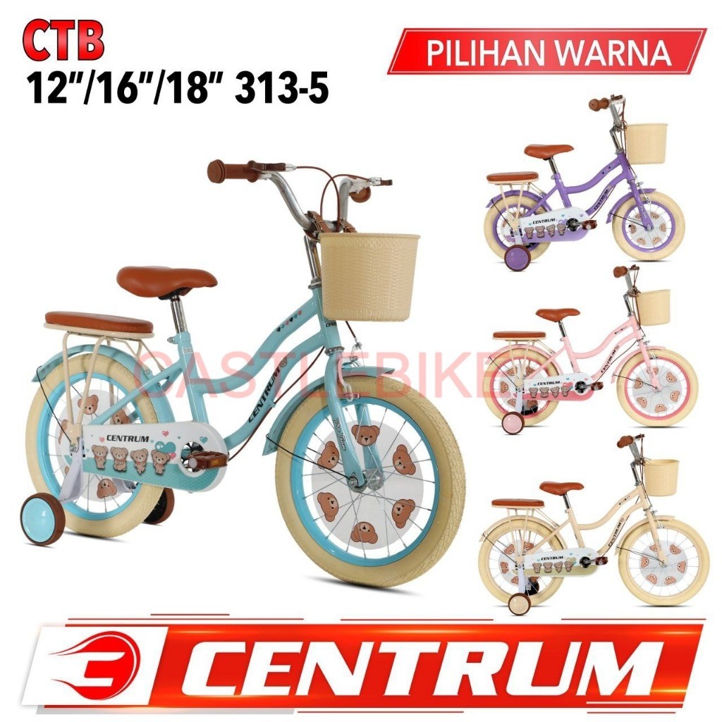 Sepeda Mini Anak Centrum CT313-5 Sepeda Anak Perempuan Uk 12 16 18 Dengan Boncengan Dan Keranjang Pl