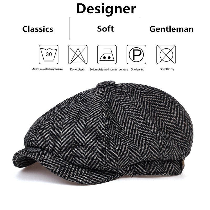 Retro Newsboy Caps Men British Painters Hats Autumn Winter Berets Herringbone Flat Cap Hip Hop Beret